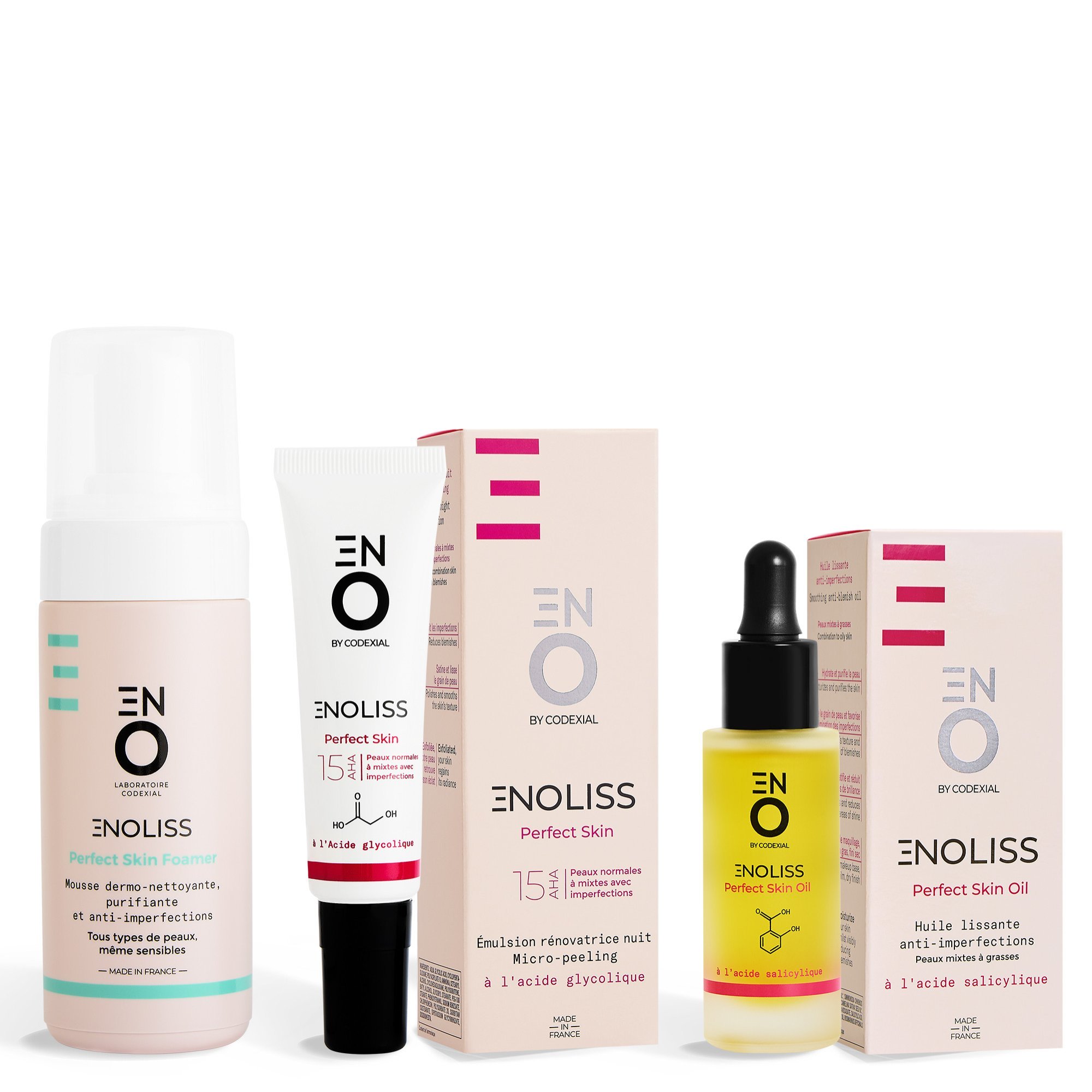 ENOLISS Perfect Skin Foamer, Perfect Skin 15 AHA et Perfect Skin Oil ENOLISS Perfect Skin Foamer, Perfect Skin 15 AHA et Perfect Skin Oil