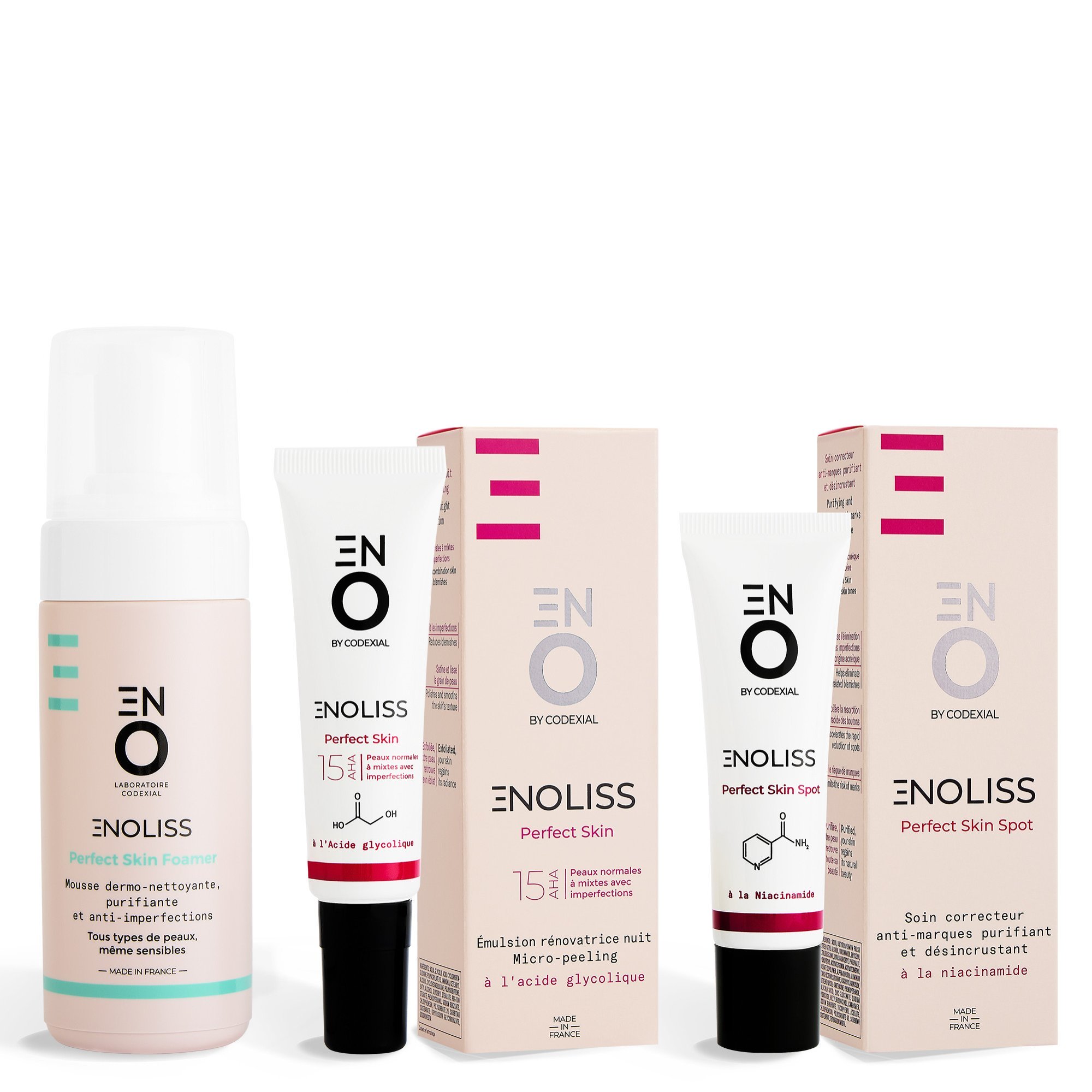 ENOLISS Perfect Skin Foamer, Perfect Skin 10 AHA et Perfect Skin Spot ENOLISS Perfect Skin Foamer, Perfect Skin 10 AHA et Perfect Skin Spot
